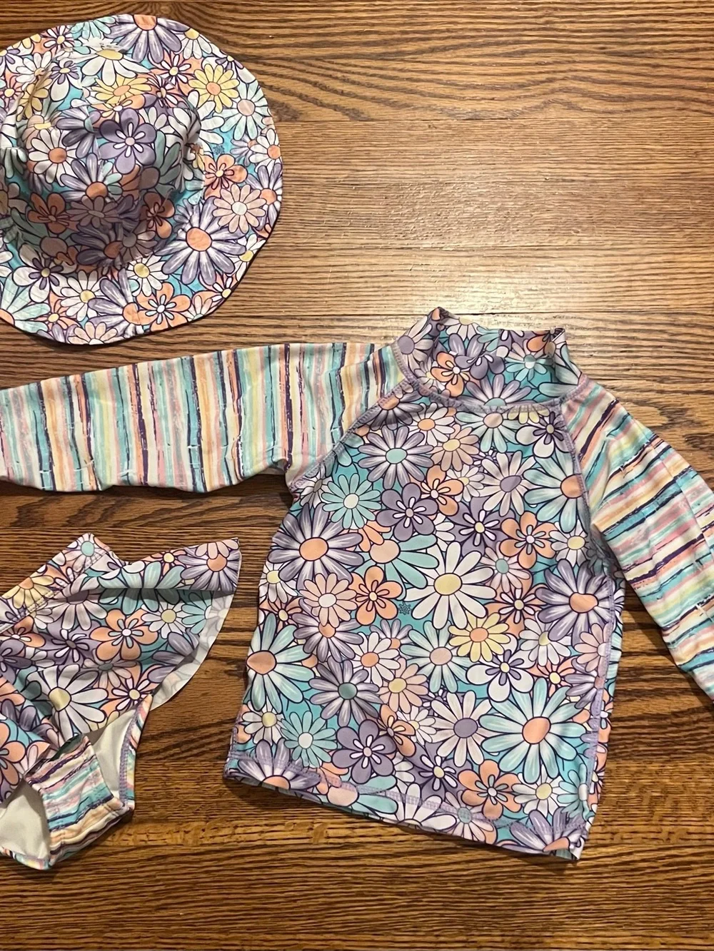 UVSkinz Kids Pastel Floral/Striped Swimsuit 3-Piece Set -NWOT - Size 4T